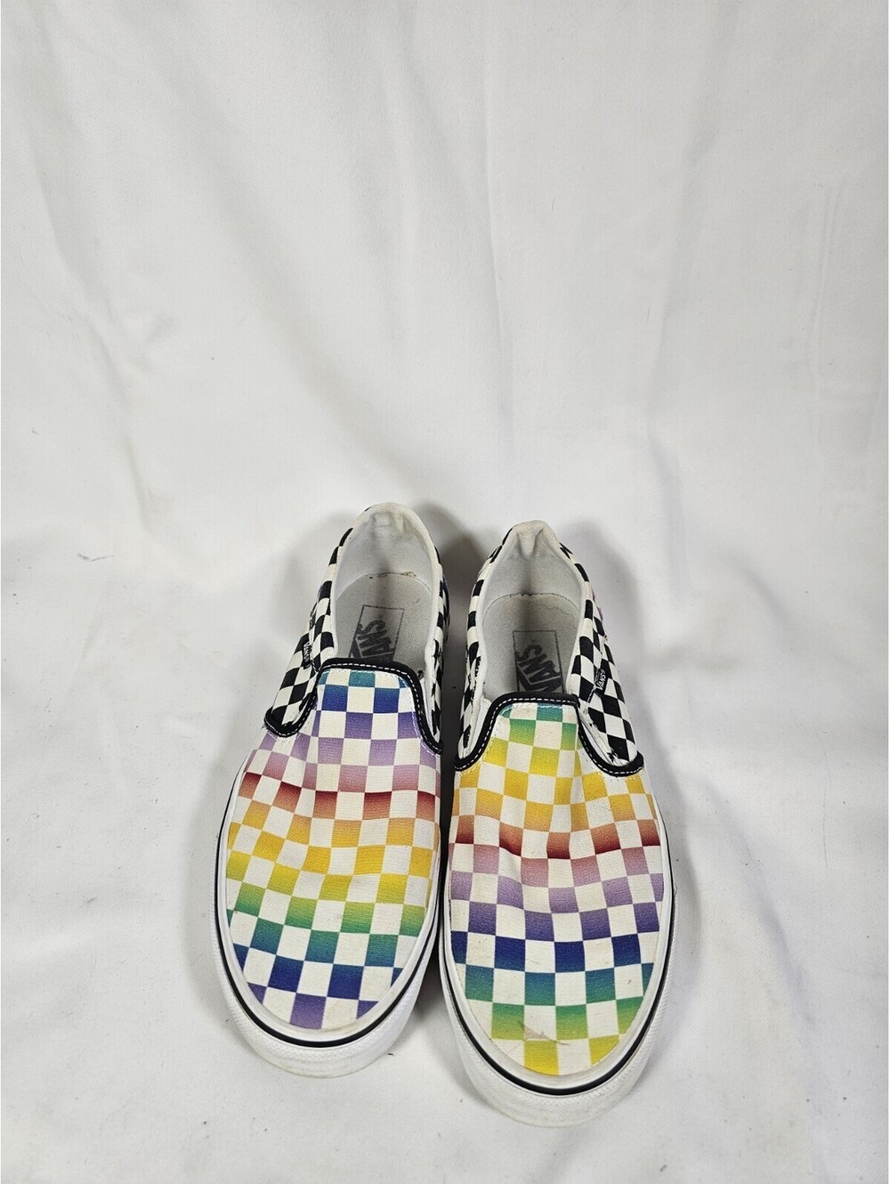 Womens Vans Classic Slip On Rainbow Checkerboard Casual Comfort Shoes Size 10